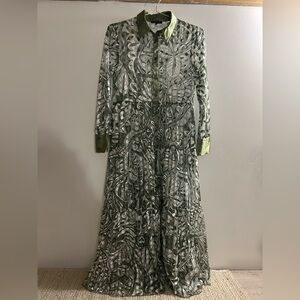 Elegant Green Patterned Sheer Dress